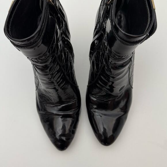Burberry Patent Leather Quilted Heeled Booties Ankle Boots Black 38.5 / US 8.5 - Picture 5 of 15
